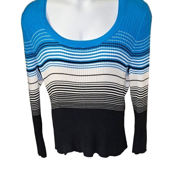 EUC FASHION BUG Plus Size Women's Multi- Colored Striped Ribbed Sweater 2X - Picture 2 of 12